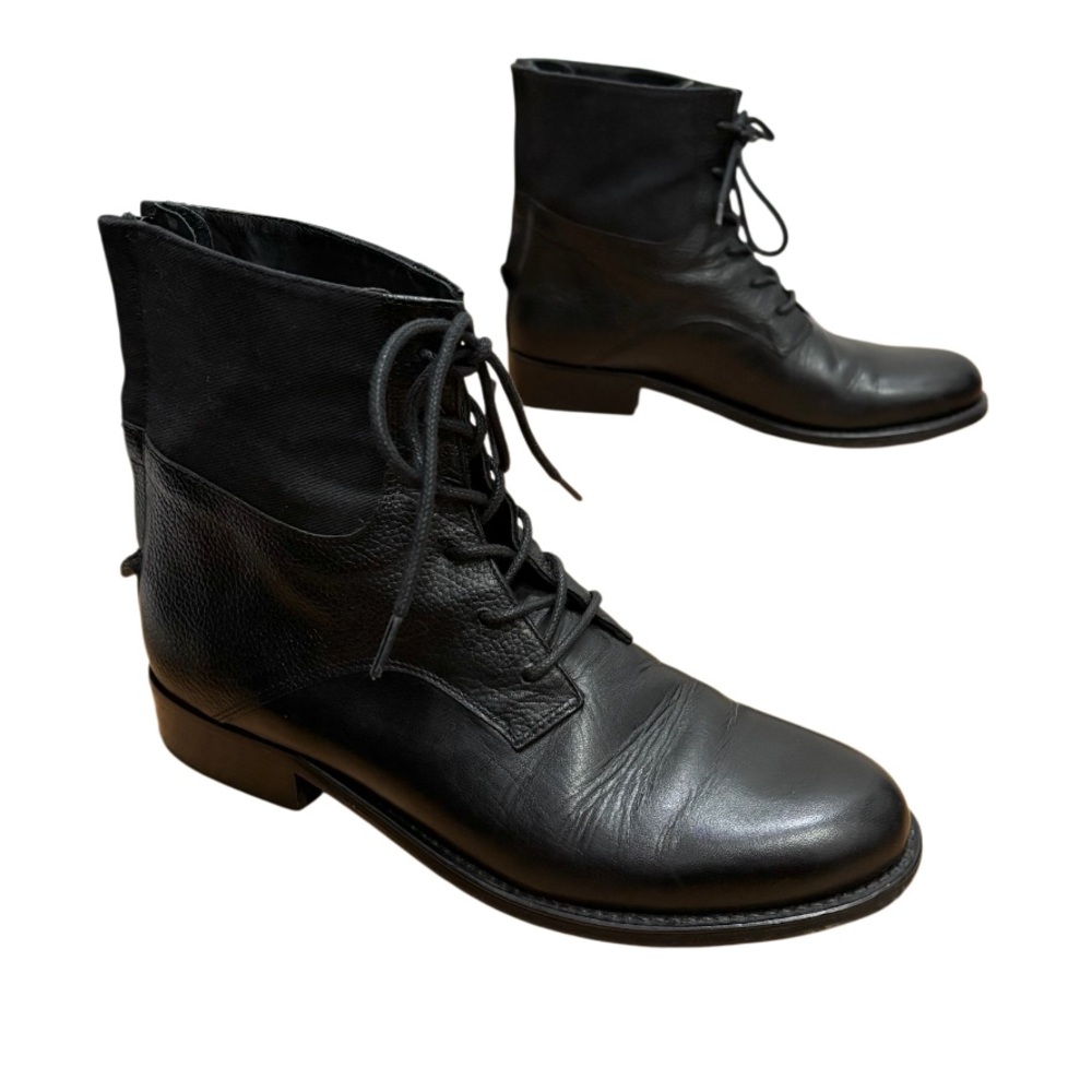 Whyred Black Leather Combat Lace Up Boots